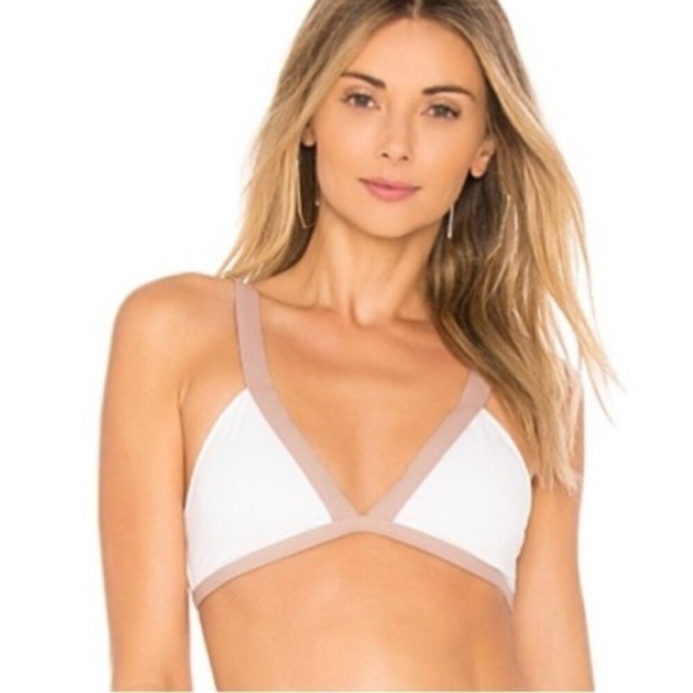 L*Space Farrah Top White Tan Neutral Bikini Swim Top Size XS Beach Vacation